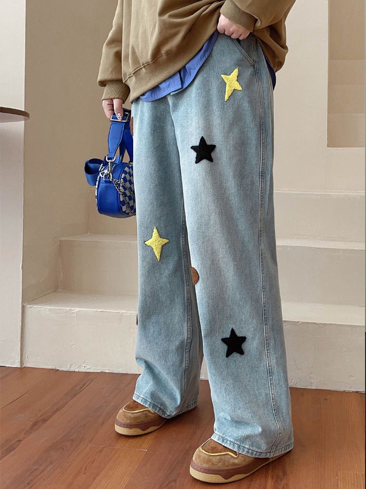 Star & Heart Patch Wide-Leg Denim Jeans 🌟❤️👖