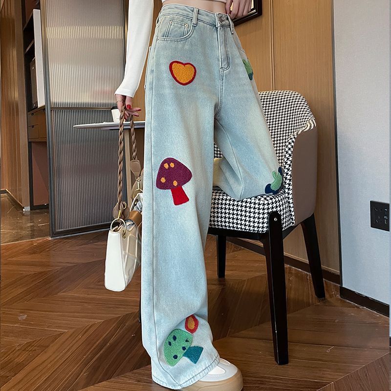 Whimsical Mushroom Denim Jeans 🍄❤️👖