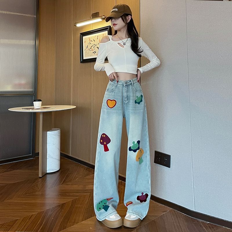 Whimsical Mushroom Denim Jeans 🍄❤️👖