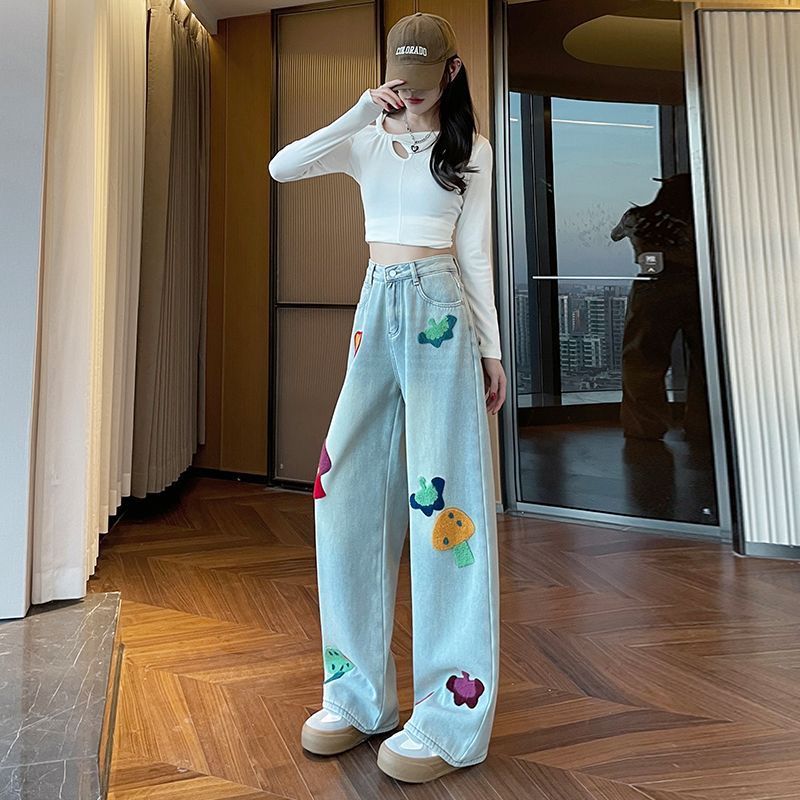 Whimsical Mushroom Denim Jeans 🍄❤️👖