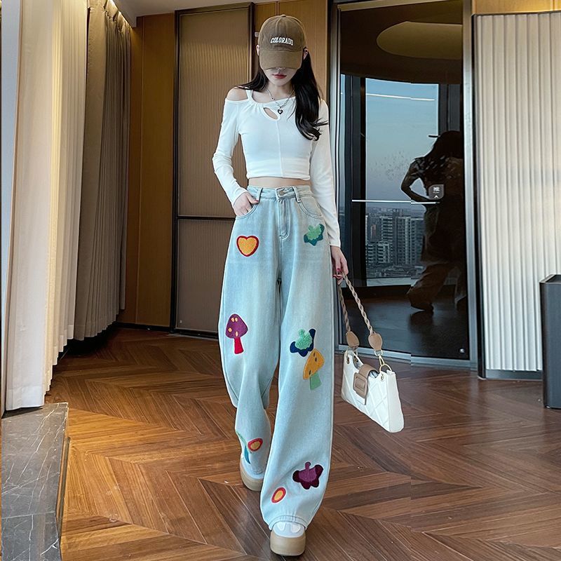 Whimsical Mushroom Denim Jeans 🍄❤️👖