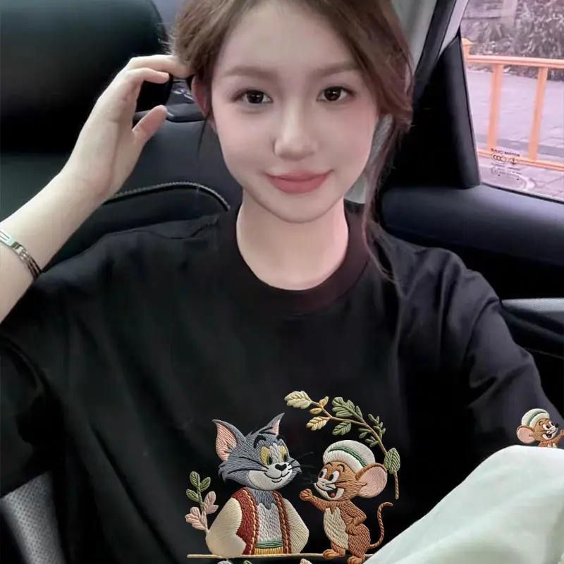 Tom & Jerry Embroidered Cartoon Tee 🐭🐱✨