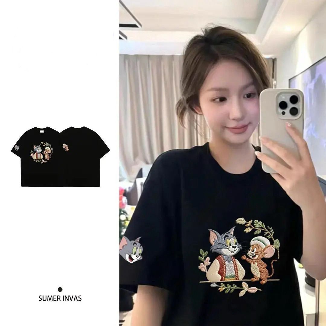 Tom & Jerry Embroidered Cartoon Tee 🐭🐱✨