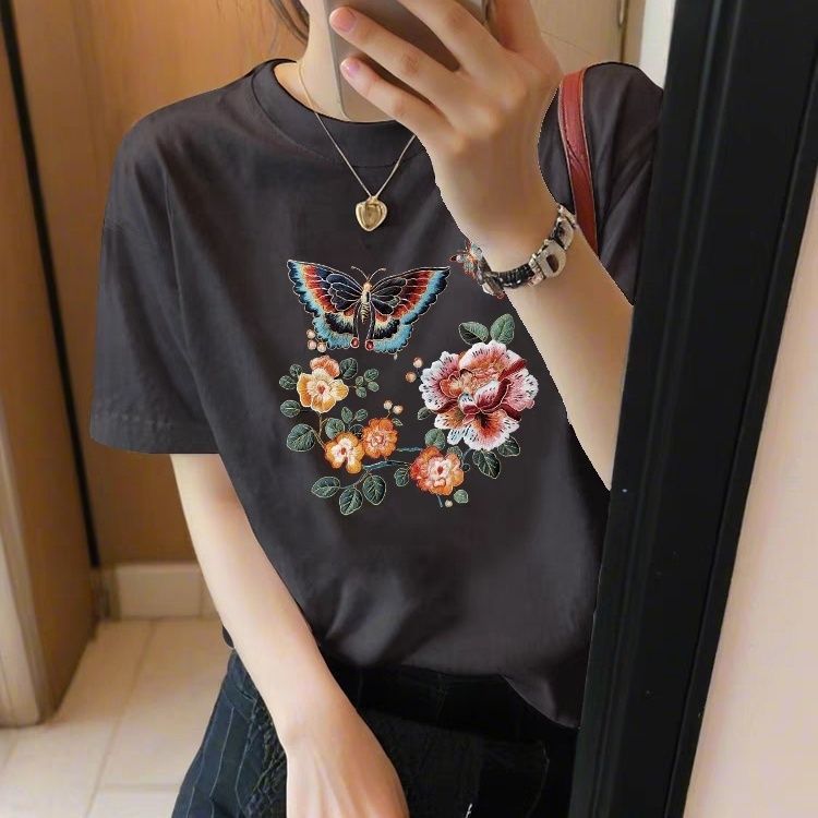 Butterfly Blossom Embroidered Tee 🦋🌸