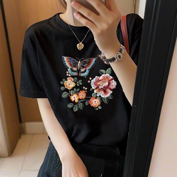Butterfly Blossom Embroidered Tee 🦋🌸