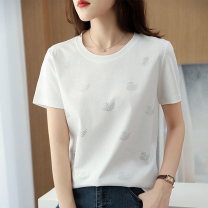 Elegant Swan Studded T-Shirts