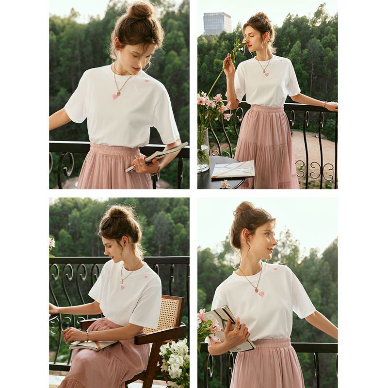 Sweet pink Heart Embroidered T-Shirt