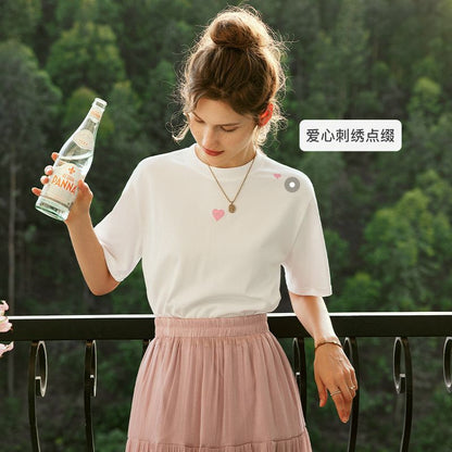 Sweet pink Heart Embroidered T-Shirt