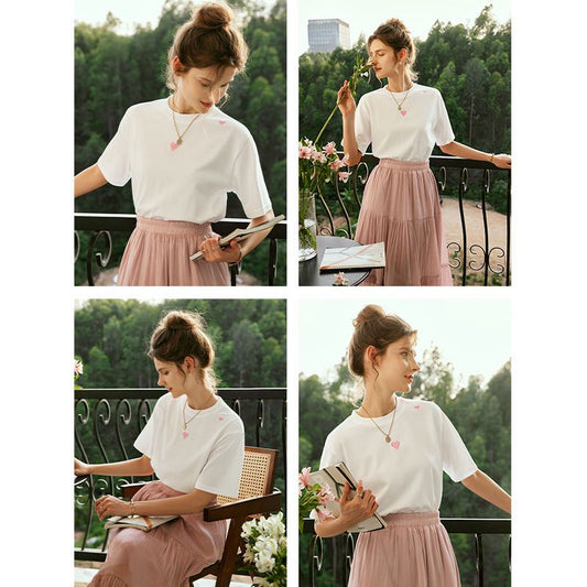 Sweet pink Heart Embroidered T-Shirt