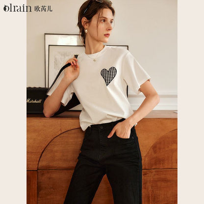 Chic Houndstooth Heart T-Shirt 👕