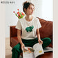 Elegant Green Elephant Sequin White T-Shirt for Women